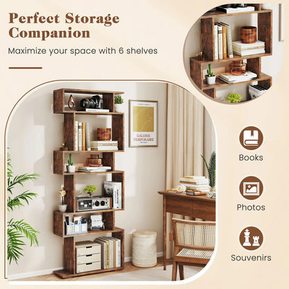 6 Tier Wooden Corner Bookshelf Bookcase Shelves Storage Rack Display Shelves
