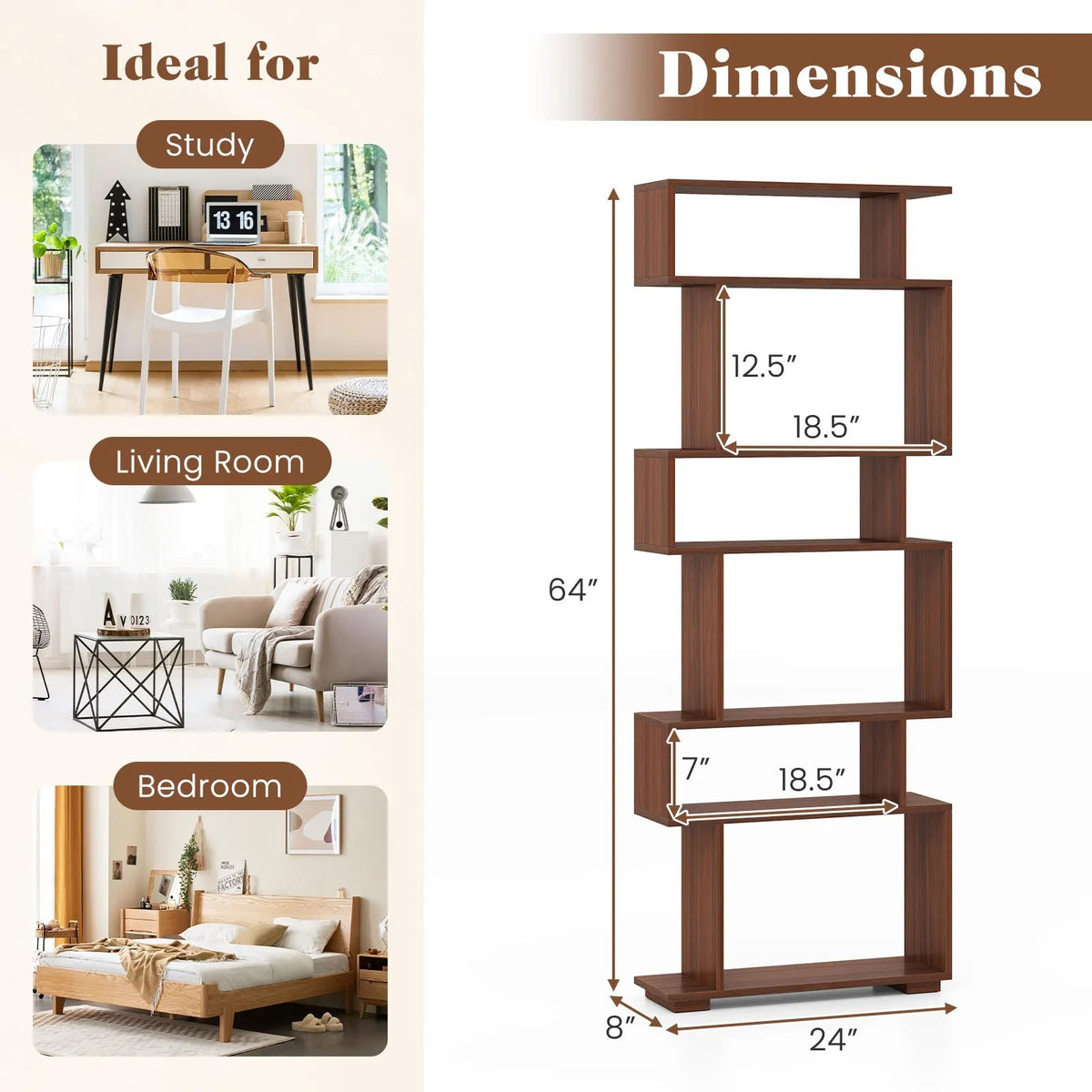 6 Tier Wooden Corner Bookshelf Bookcase Shelves Storage Rack Display Shelves