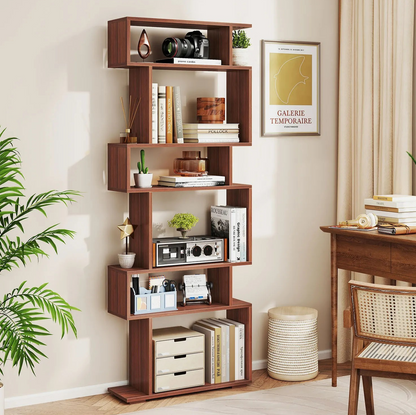 6 Tier Wooden Corner Bookshelf Bookcase Shelves Storage Rack Display Shelves