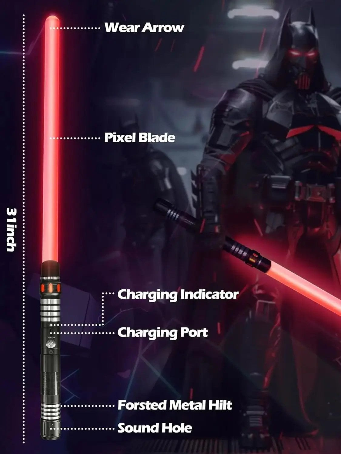 SithForge™ Black Full Metal 15 Color Star Wars Darth Maul DOUBLE Bladed Lightsaber Replica