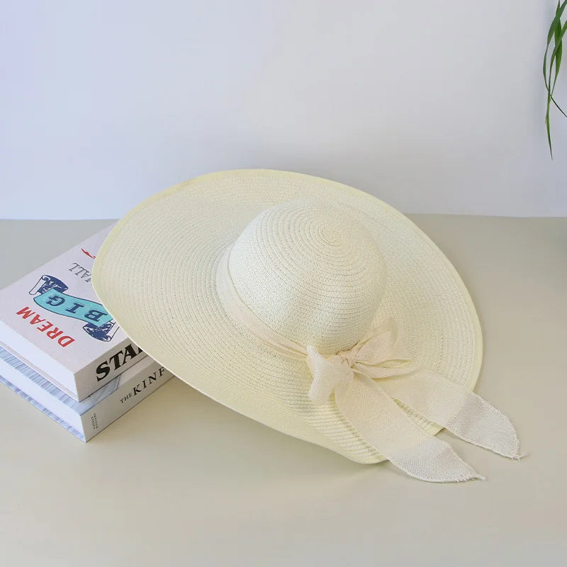 Womens Wide Brim Straw Bow Sun Hat – Lightweight, Breathable & Summer Ready