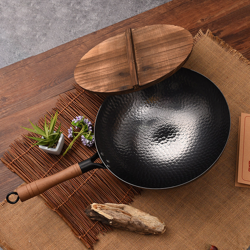 34cm Heavy Iron Wok Traditional Hand-forged Cast Iron Wok Non-stick Pan  Non-coating Gas Cooker Kitchen Cookware