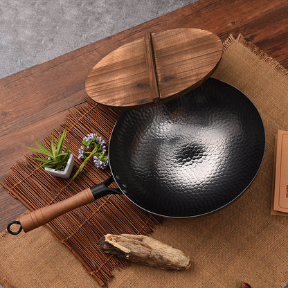 Professional Hand Hammered Chinese Cast Iron Non Stick Wok Carbon Steel Reinforced Pan