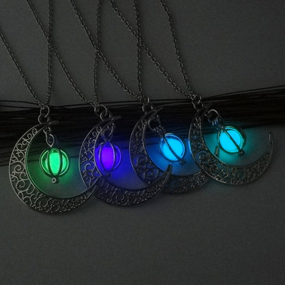 Crescent Moon Necklace Glow Stone Half Moon Necklace Pendant Jewelry Charm