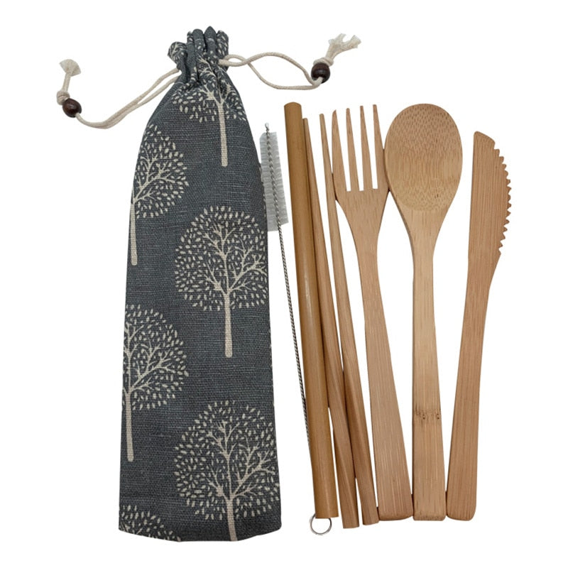 Traditional Bamboo Handmade Asian Wooden Utensils With Bag