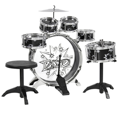 Kids Toy Musical Instrument 11 Piece Kids Drum Set W/ Stool, Drumsticks