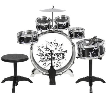 Kids Toy Musical Instrument 11 Piece Kids Drum Set W/ Stool, Drumsticks