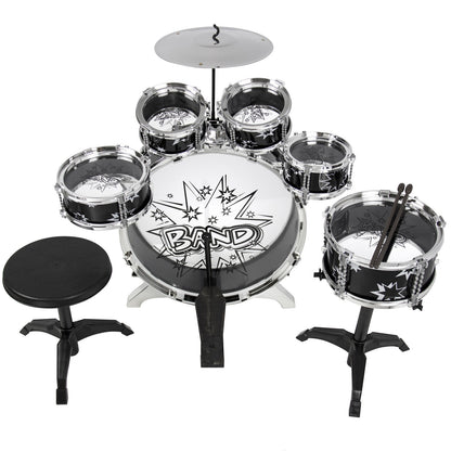 Kids Toy Musical Instrument 11 Piece Kids Drum Set W/ Stool, Drumsticks
