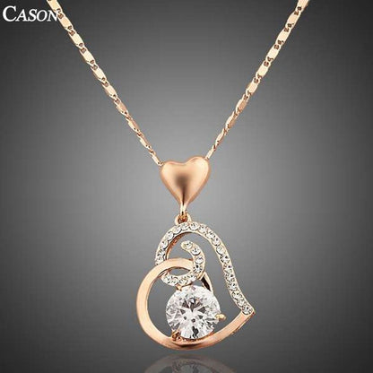 Womens Love Heart Chain Necklace Crystal 18K Rose Gold Plated Swarovski Fashion