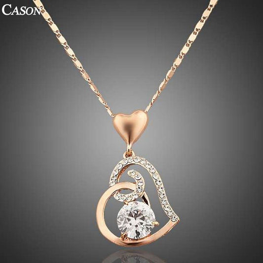 Womens Love Heart Chain Necklace Crystal 18K Rose Gold Plated Swarovski Fashion