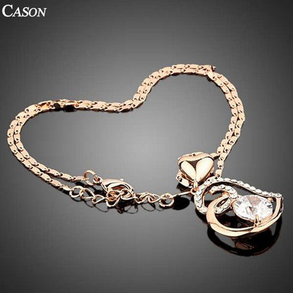 Womens Love Heart Chain Necklace Crystal 18K Rose Gold Plated Swarovski Fashion