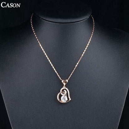 Womens Love Heart Chain Necklace Crystal 18K Rose Gold Plated Swarovski Fashion