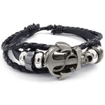 Men's Alloy Leather Bracelet Anchor Charm Bangle Adjustable Black