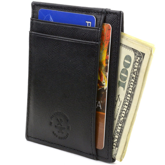 RFID Blocking Minimalist Front Pocket Wallet Card Case - Genuine Leather
