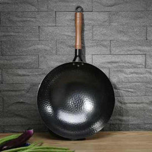 Professional Hand Hammered Chinese Cast Iron Non Stick Wok Carbon Steel Reinforced Pan