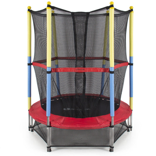 55" Round Kids Mini Trampoline w/ Enclosure Net Pad Rebounder Outdoor Exercise